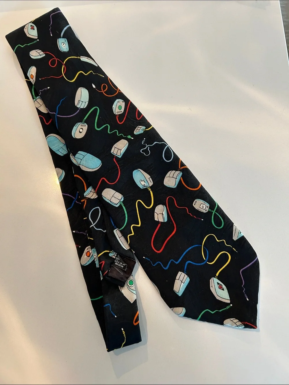 Black Novelty Tie with Computer Mouse Print